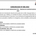 ADJUDICACION DE PLAZAS MODALIDAD PUN – PROCESO DE CONTRATACION DOCENTE 2022
